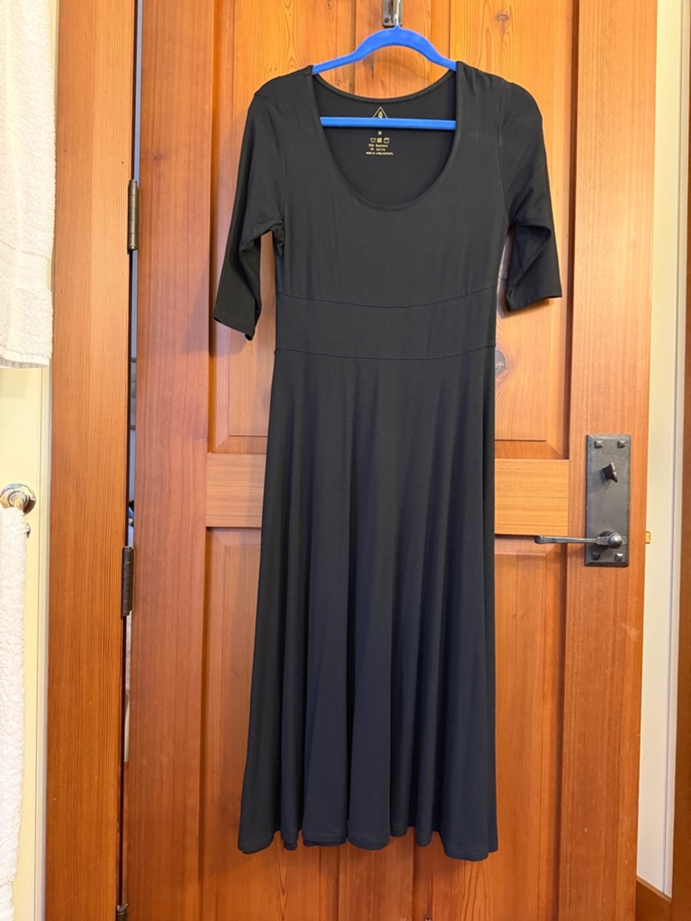 Black Scoop-Neck Maxi Dress with Elbow Sleeves